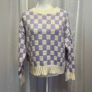 Fate purple & white checker sweater | size medium